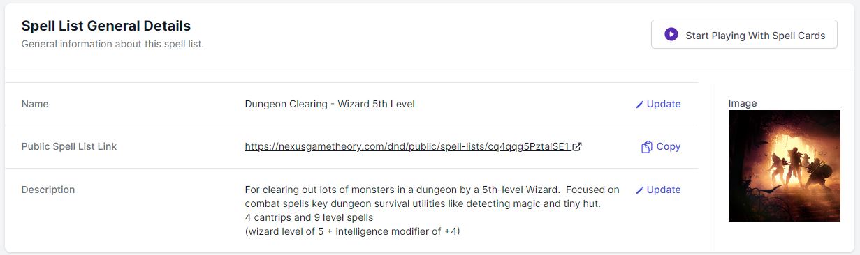 list overview and details