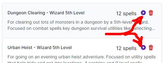 play a list from the spell list management page